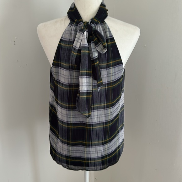 J. Crew Plaid Halter Neck Top - Blue, Green and Yellow Sz 2 - Picture 4 of 6